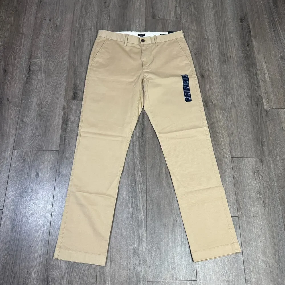 J.Crew Straight-Fit Flex Chino Pants Mens 34x34 Khaki Flat Front Zip Fly Stretch